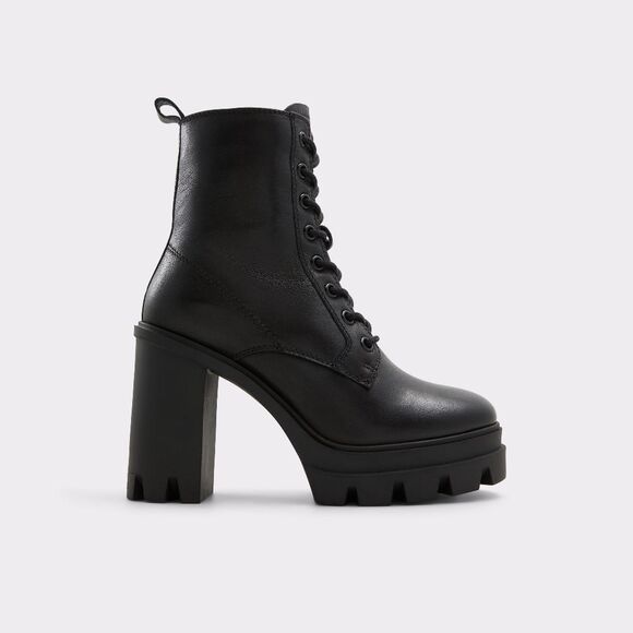 NWT Aldo Rebelia Black Leather Heeled Combat Boots Size 8 - Picture 1 of 10